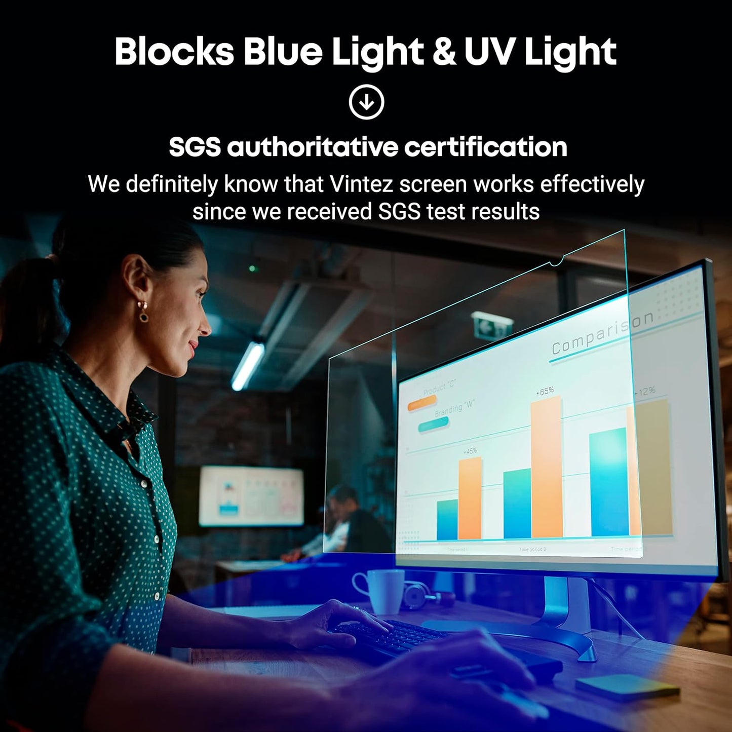 24 inch Anti-Glare Blue Light Blocking Screen Protector Panel for 16:9 Widescreen Computer Monitor and Laptop - PC Anti-UV Eye Protection Filter Film - Anti-Scratch Diagonal Frame Shield [2 Pack]