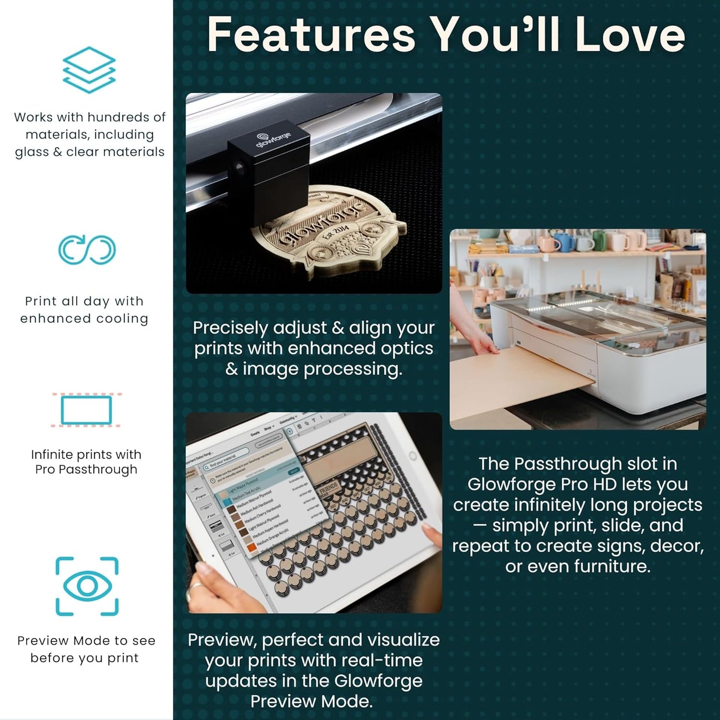 Glowforge Pro HD Laser Cutter and Engraver Machine with 45W CO2 Laser - Ultimate Power Laser Engraver with Cooling for Fast Laser Engraving on Wood, Leather, Metal, and Stone