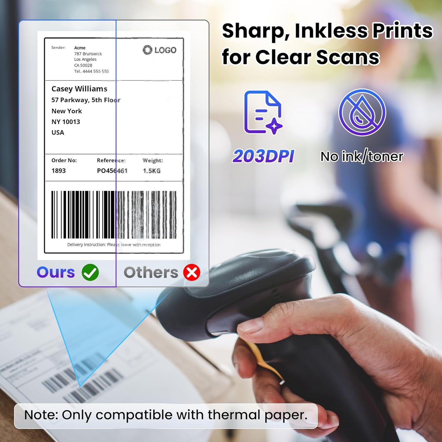 Bluetooth Thermal Label Printer – 4x6 Shipping Label Printer for Small Businesses & Shipping Packages, Compatible with Android, iPhone, and Windows, Ideal for Amazon, eBay, Shopify, Etsy (White)