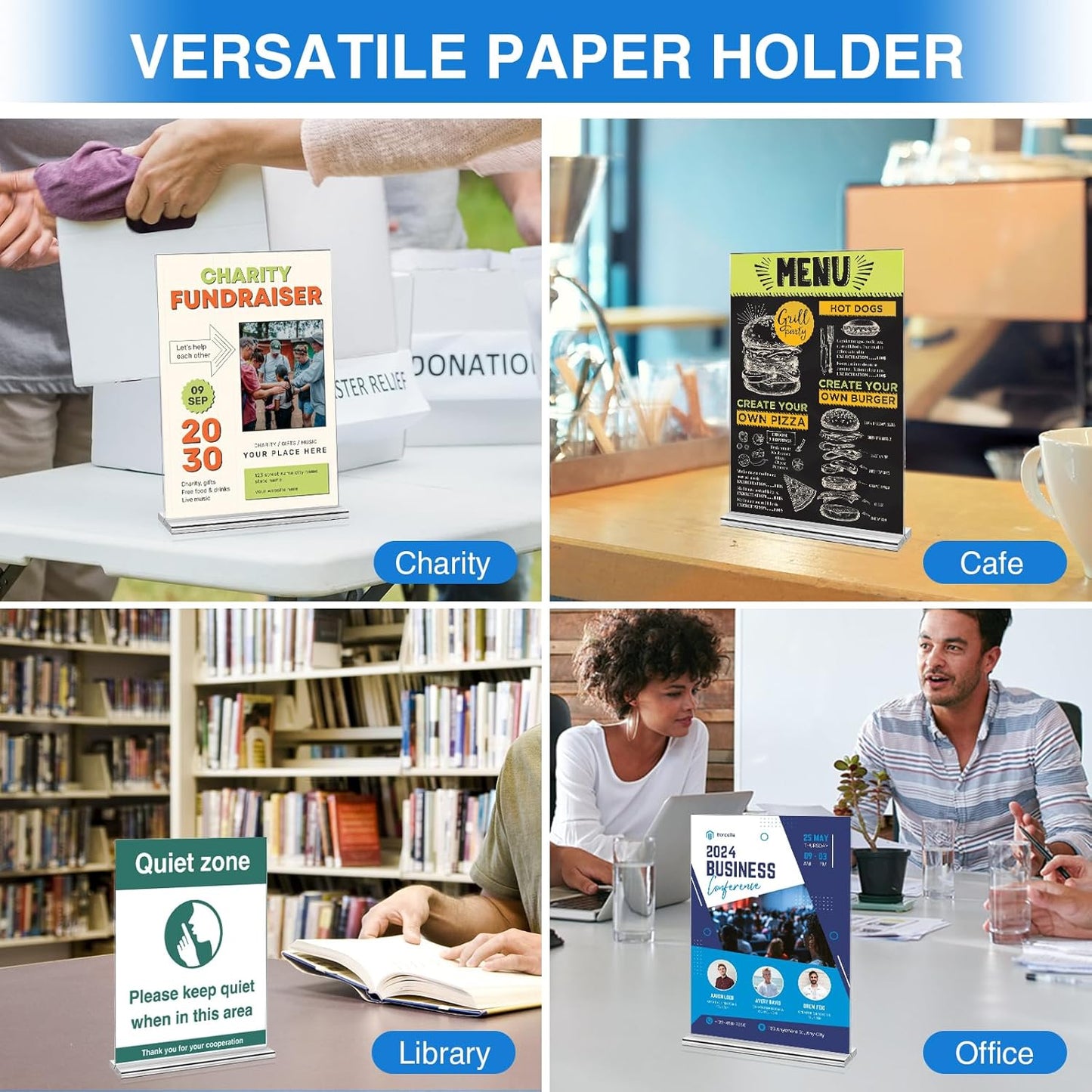 Daofary Acrylic Sign Holder 5 x 7 Inches 6 Pack, Double-Sided Stand up Table Top Paper Holder, Store Sign Holders, Plastic Sign Display for Restaurants, Hotels, Office