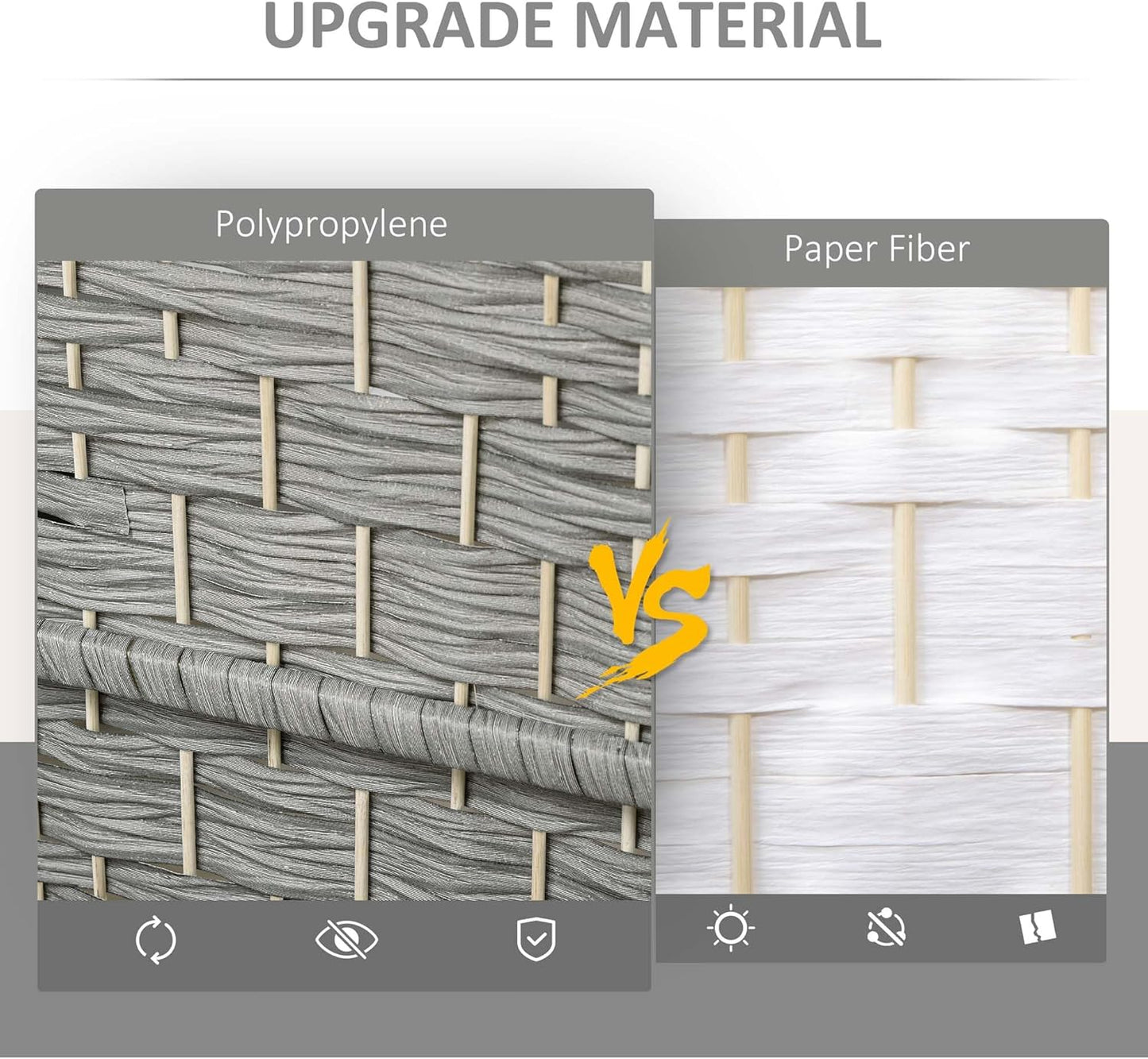 HOMCOM 3 Panel Room Divider, 6' Tall Folding Privacy Screen, Hand-Woven Freestanding Wall Partition for Home Office, Bedroom, Mixed Gray