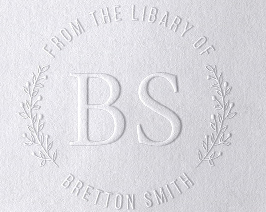 Pickled Stamps 10+ Designs Custom Book Embosser with Your Name from The Library of, Belongs to, Floral Ex Libris, Great Book Lover Gift 1 x 5/8" (Initials) (2")