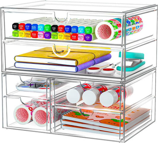 Acrylic Organizer with 6 Drawers, Bathroom Counter Organizer, Makeup Desk Organizers, Office Supplies, Storage Drawers for Cosmetic, Pencil, Coffee