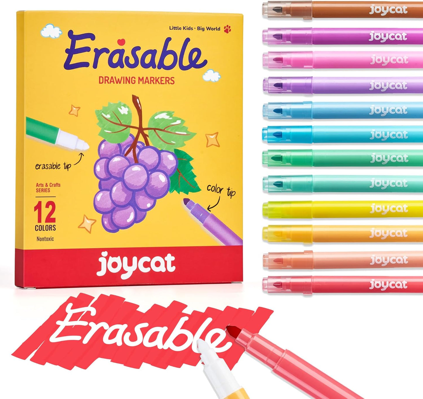 12-Pack Dual Conical Tip Erasable Markers, Water-Based Art Pens - Vibrant Color-Coded Barrels, Anti-Roll Caps, Smooth No Bleed Ink, Ideal Color Changing Magic Pen & Highlighters for Kids & Artists