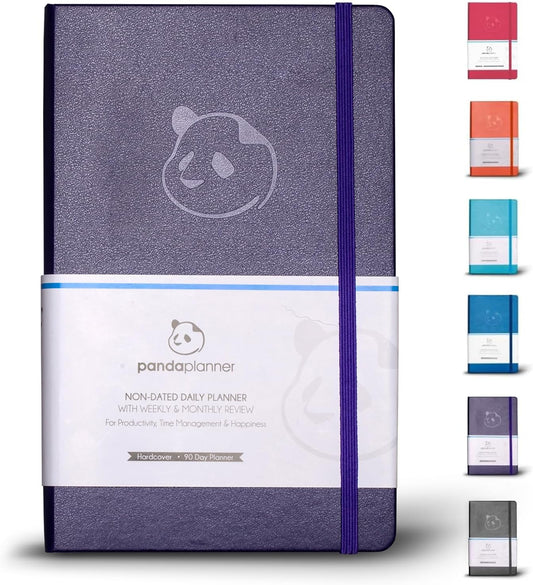 Panda Planner Classic Daily Planner 2025-2026 – Undated Day Planner & Productivity Calendar Notebook for Focus, Goals & Time Management – Purple