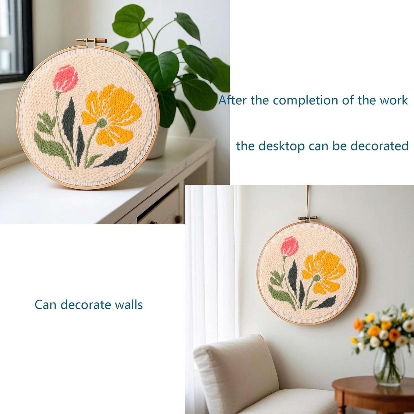 Myfelicity Punch Needle kit,Punch Needle Embroidery Kit - All-in-One Complete Starter Set with Needles, Thread, Cloth & Tutorial Guide for DIY Home Decor & Handmade Crafts(Yellow-1)