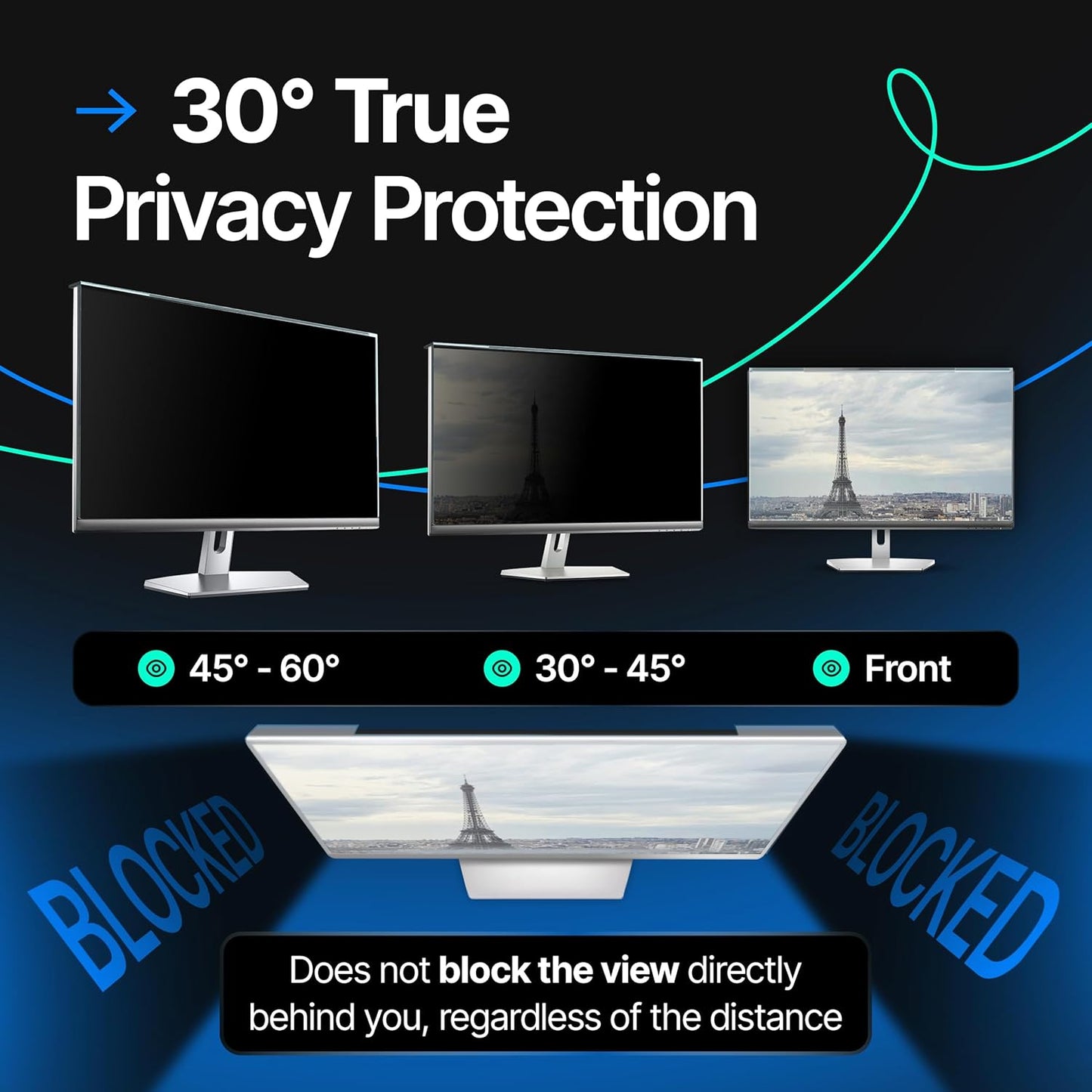 Universal Acrylic 26, 27 Inch Computer Privacy Screen Filter for Widescreen Computer Monitors - 24.1" x 15.1" (612 x 384 mm) - Monitor Frame Hanging Type
