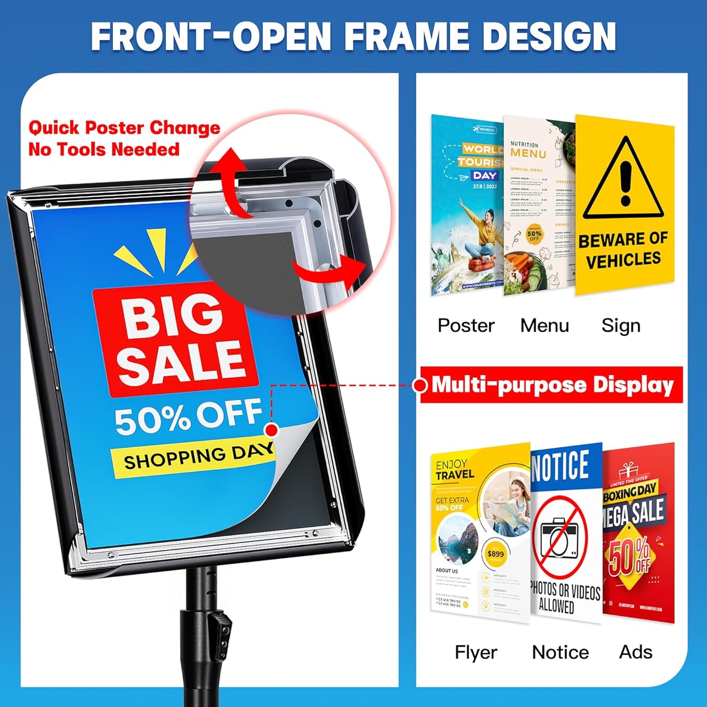 2Pack Sign Holder Stand - 8.5x11 Inch Adjustable Floor Standing Sign Stand for Display, Pedestal Poster Stand for Vertical & Horizontal View, Indoor & Outdoor Use for Business & Store - Black