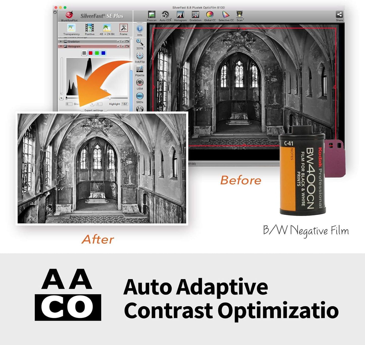 Plustek OpticFilm 8100-35mm Negative Film/Slide Scanner with 7200 DPI and 48-bit Output. Bundle Silverfast SE Plus 9, Support Mac and Windows
