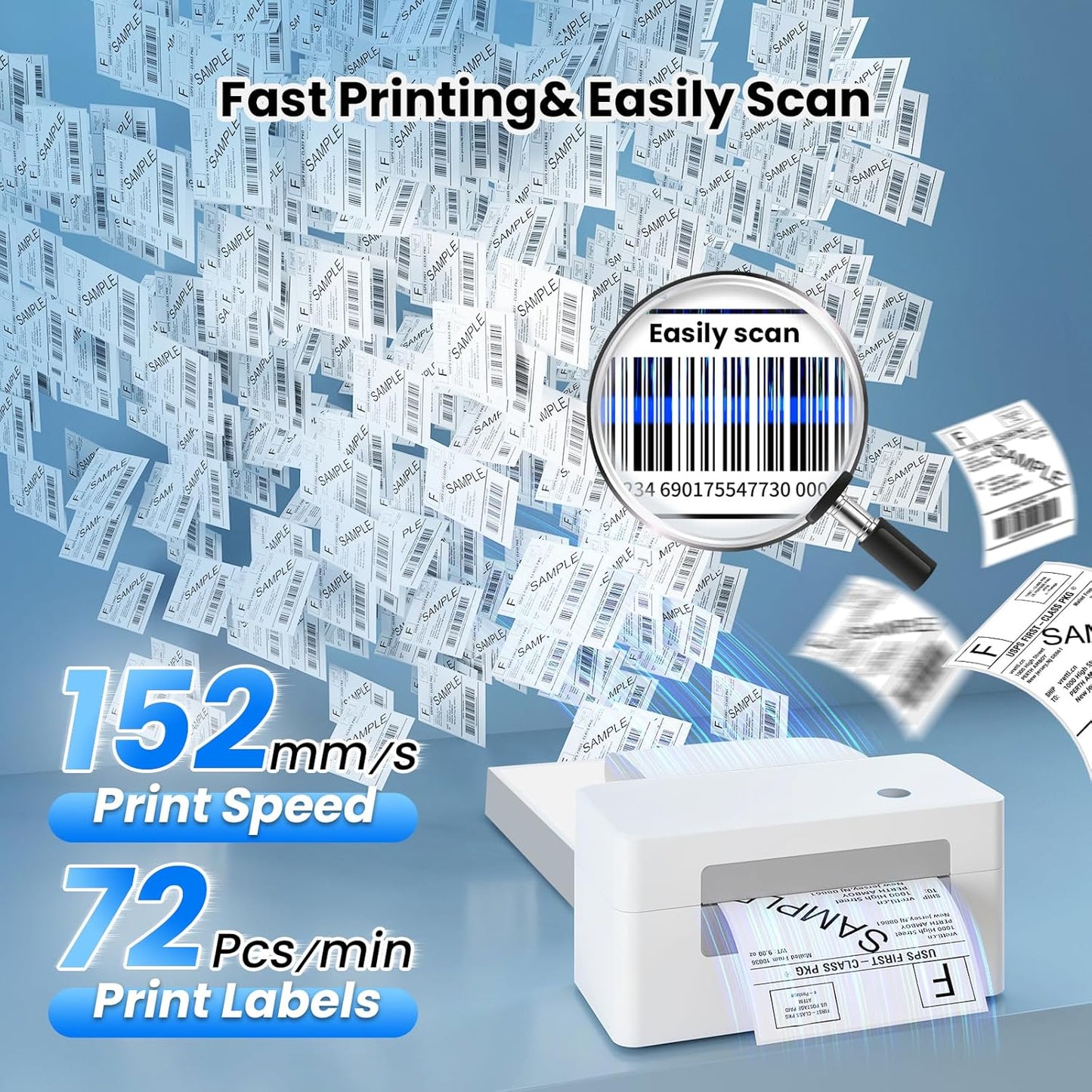 vretti Bluetooth Shipping Label Printer - 4x6 Thermal Printer for Shipping Packages and Small Businesses, Label Printer Supports Android/iPhone/Windows, Compatible with Shopify, Ebay, USPS, Amazon