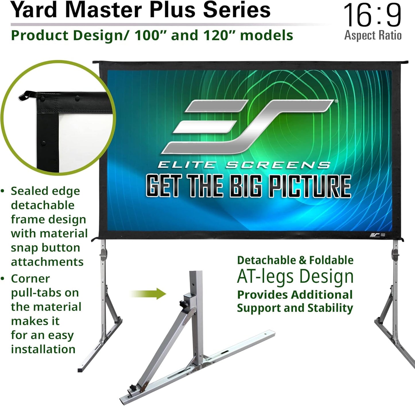Elite Screens Yard Master Plus, 120-INCH 16:9 Height Setting Adjustable Portable Projector Screen, 4K HD Outdoor Indoor Movie Theater Front Projection, US Based Company 2-YEAR WARRANTY, OMS120H2PLUS