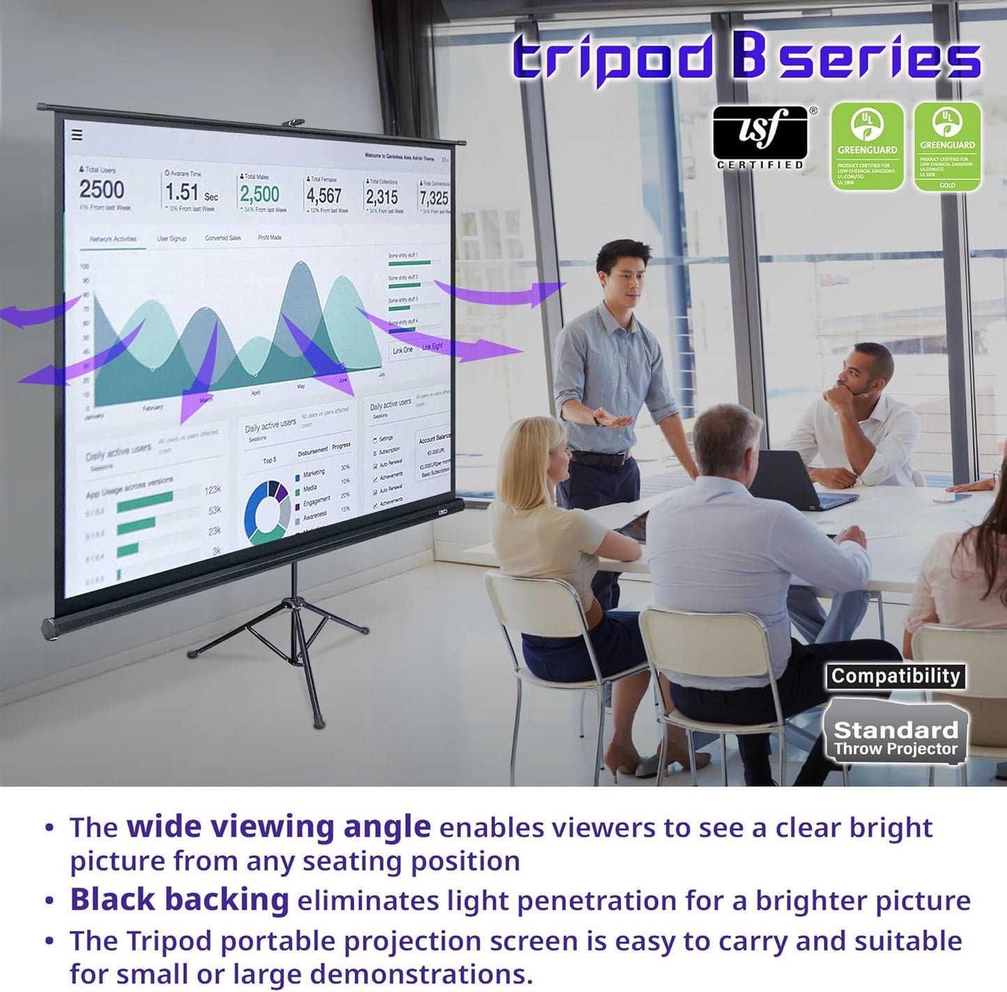 Elite Screens Tripod B, 113-INCH 1:1, Lightweight Pull Up Foldable Stand, Manual, Movie Home Theater Projector Screen, 4K / 8K Ultra HDR 3D Ready, 2-YEAR WARRANTY, T113SB