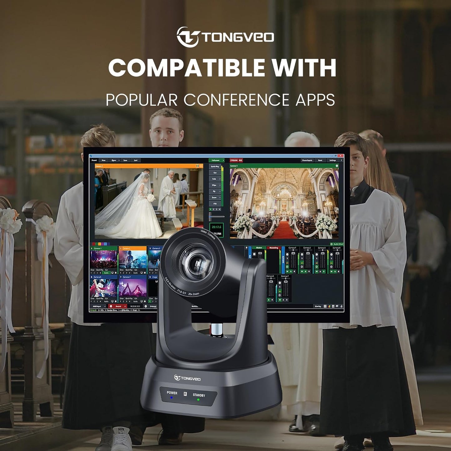 Conference Room PTZ Camera System with 20X Optical Zoom | 1080P 60fps HDMI USB Webcam for Church Streaming Online Video Conference| Compatible with Zoom, OBS | Easy Setup