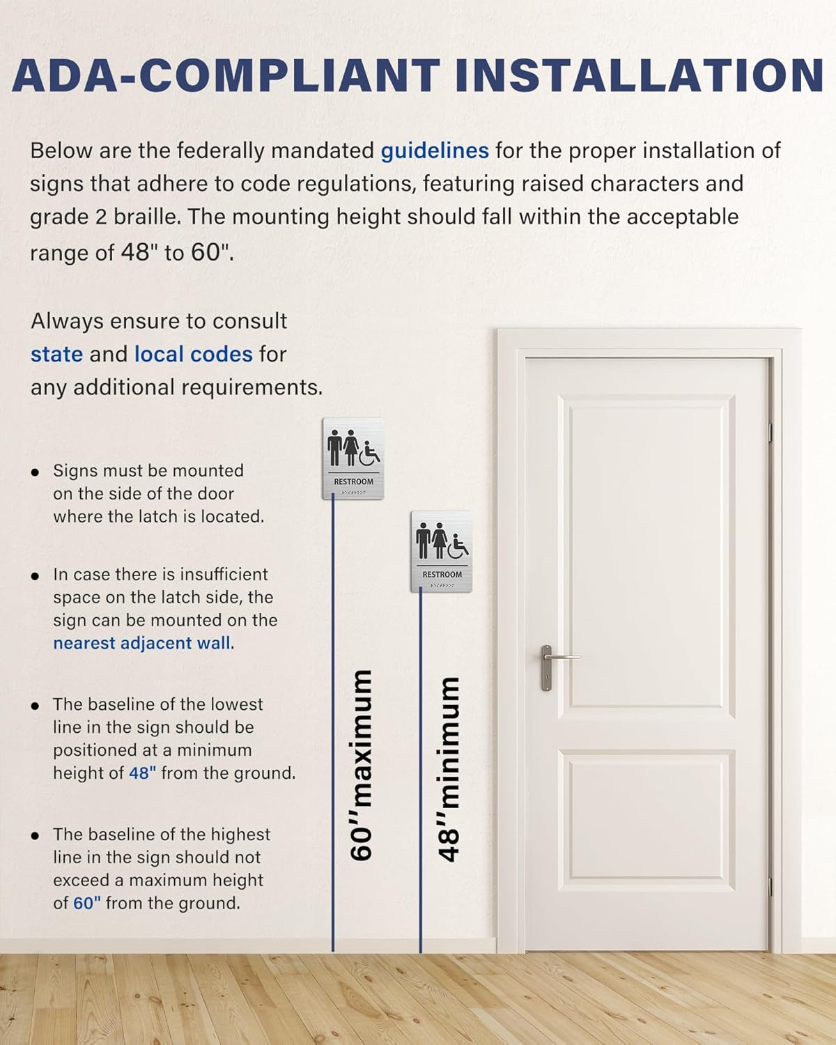 ADA-Mark Modern Restroom Sign for Business - 2PK ADA Compliant Braille Bathroom Sign with Easy Installation - 6" W x 8" H
