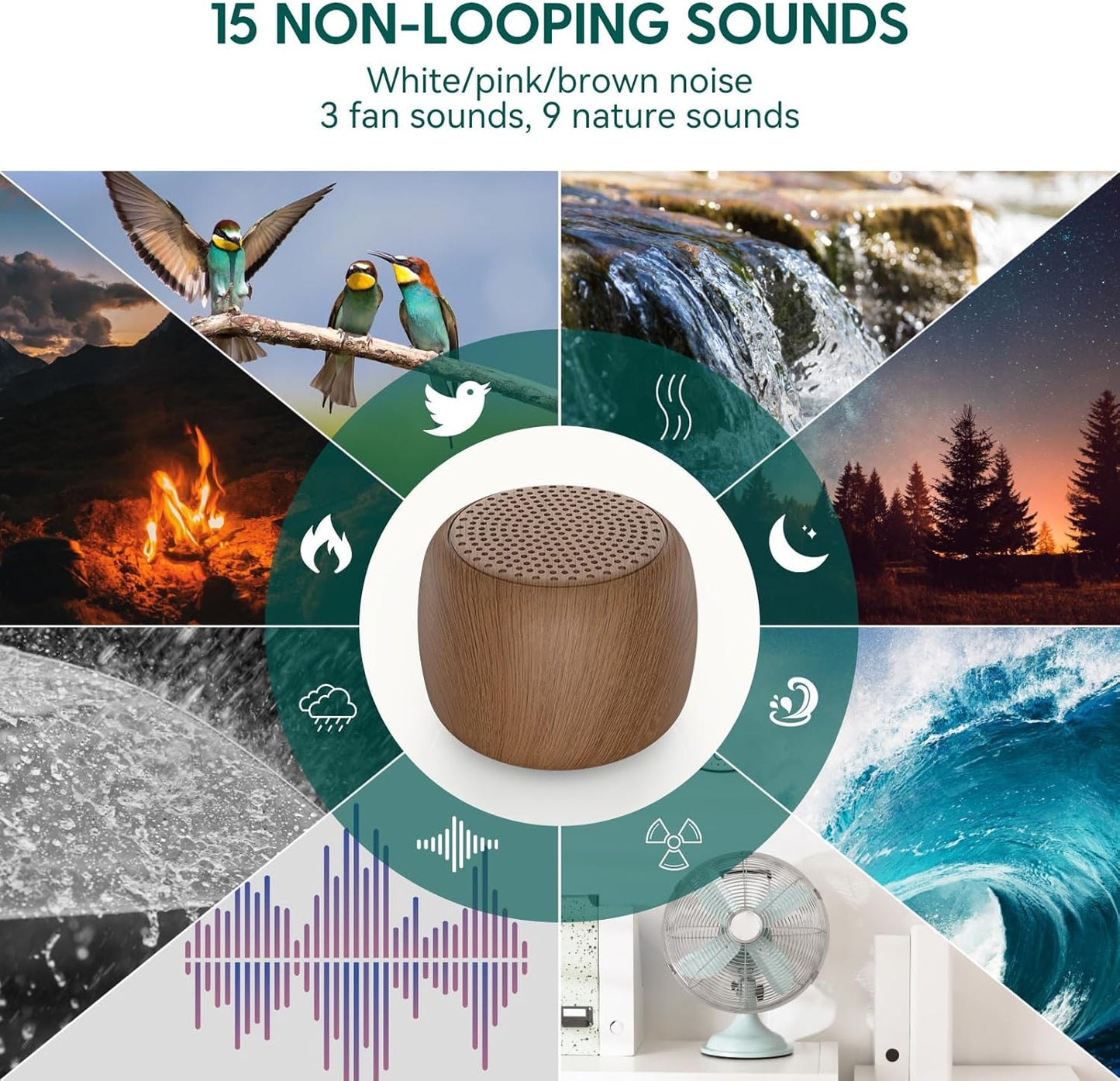 Babelio White Noise Sound Machine for Adults Kids Baby, Mini, 15 Non-looping Sounds, Timer, Memory Function, Easy to Pocket and Travel