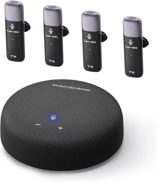 Conference Speaker and Microphone, USB Speakerphone w/Muteable/65ft Wireless Distance/360° Pickup & Noise Cancellation Conference Room Omnidirectional Microphone for Home Office