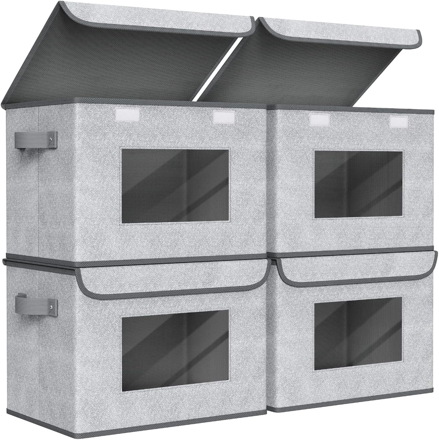 Univivi Fabric Foldable Storage Boxes [4-Pack] Large Collapsible Stackable Storage Bins with Lids, Closet Organizers and Storage Cube Basket for Home, Office, Bedroom (Gray, 17“ x 12” x 12")