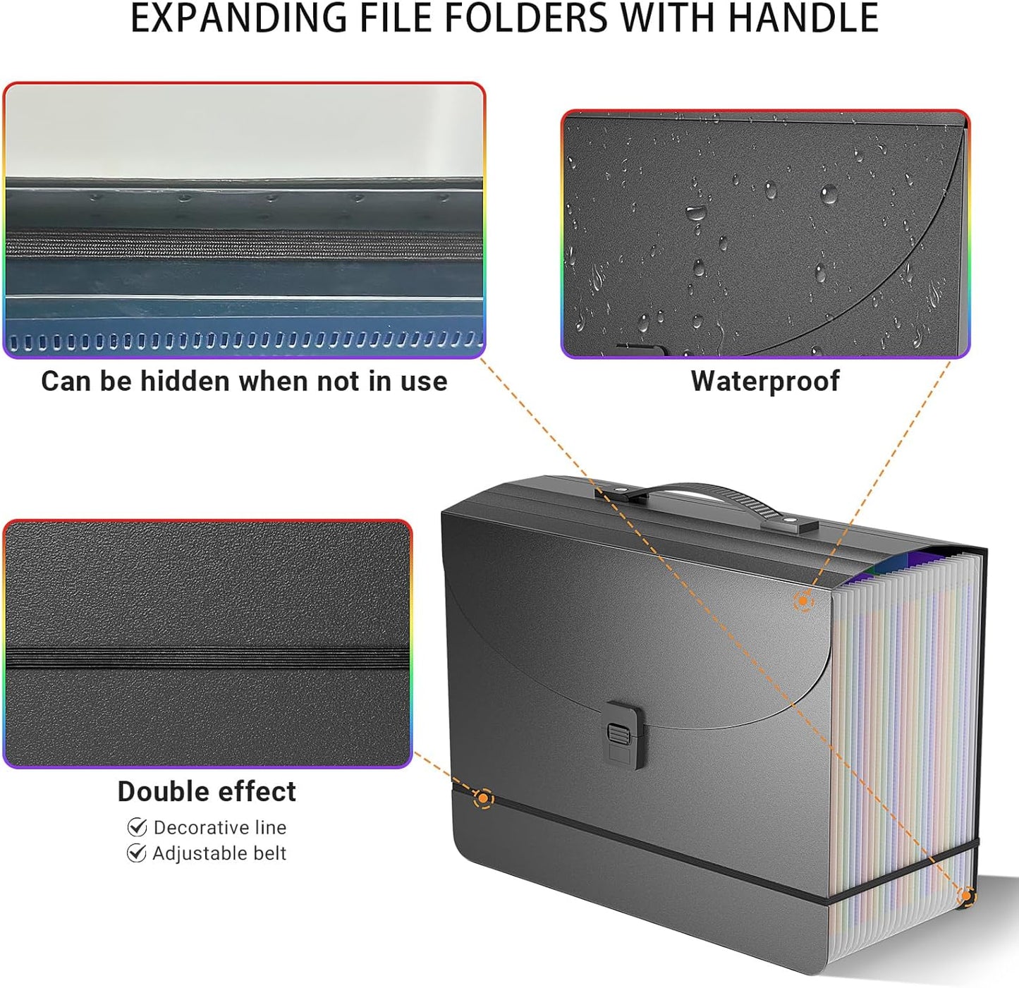 25 Pockets Expanding File Folders,Accordion File Organizer,Portable Filing Box with Plastic Handle,Expandable File Folder,Monthly Bill Receipt Paper and Document Organizer,Colored Tabs,A4/Letter Size