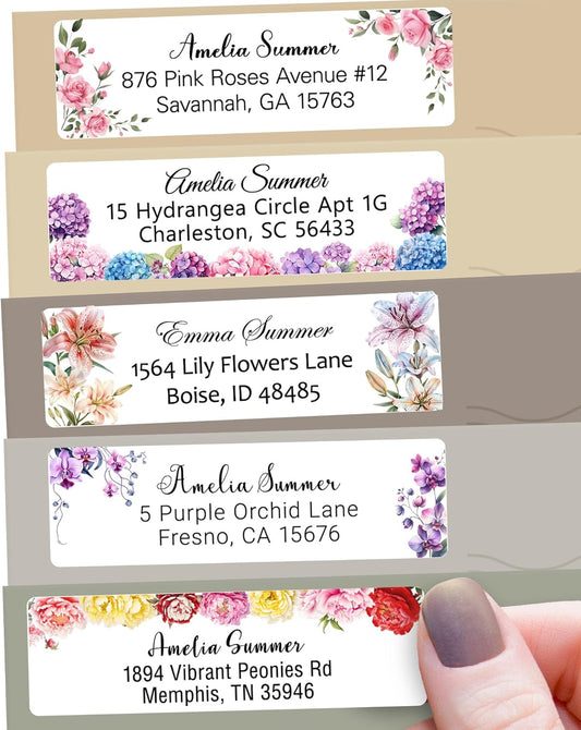 Personalized Return Address Labels Floral - High Gloss Custom Mailing Labels on Sheets - Self-Adhesive Return Stickers for Envelopes with Crisp Printing Design (50-1000)