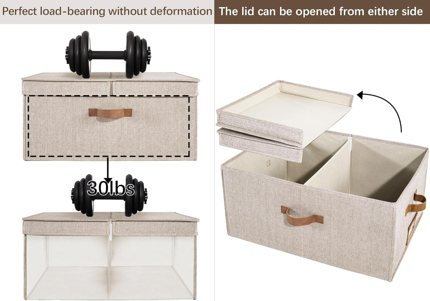 StorageWorks Extra Large Storage Bins with Lids, 55L Decorative Organizer with Divider Board, Fabric Boxes with Handles, Mixing of Brown & Beige, 2-Pack