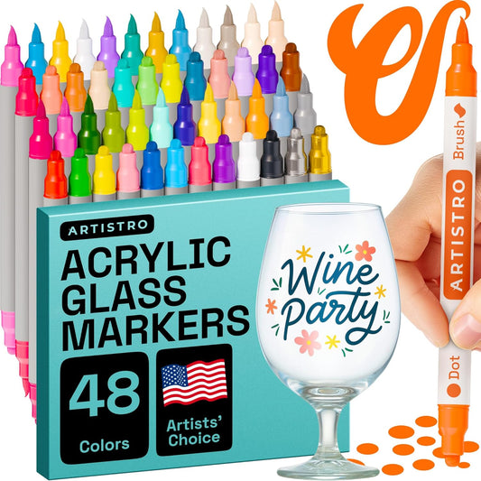 ARTISTRO 48 Wine Glass Acrylic Paint Markers - Washable Non-Toxic Dual Tip Acrylic Paint Pens for Car Window, Mirror, Ceramic