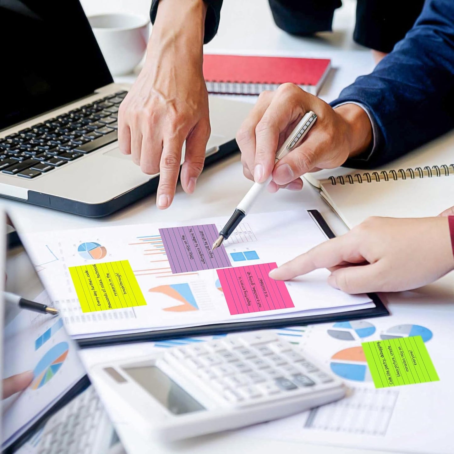 (12 Pads) Lined Sticky Notes 4x4 in Post, 6 Bright Colors with Lines Self-Stick Note Pads it, Strong Adhesive, 46 Sheets/Pad, 552 Sheets in Total