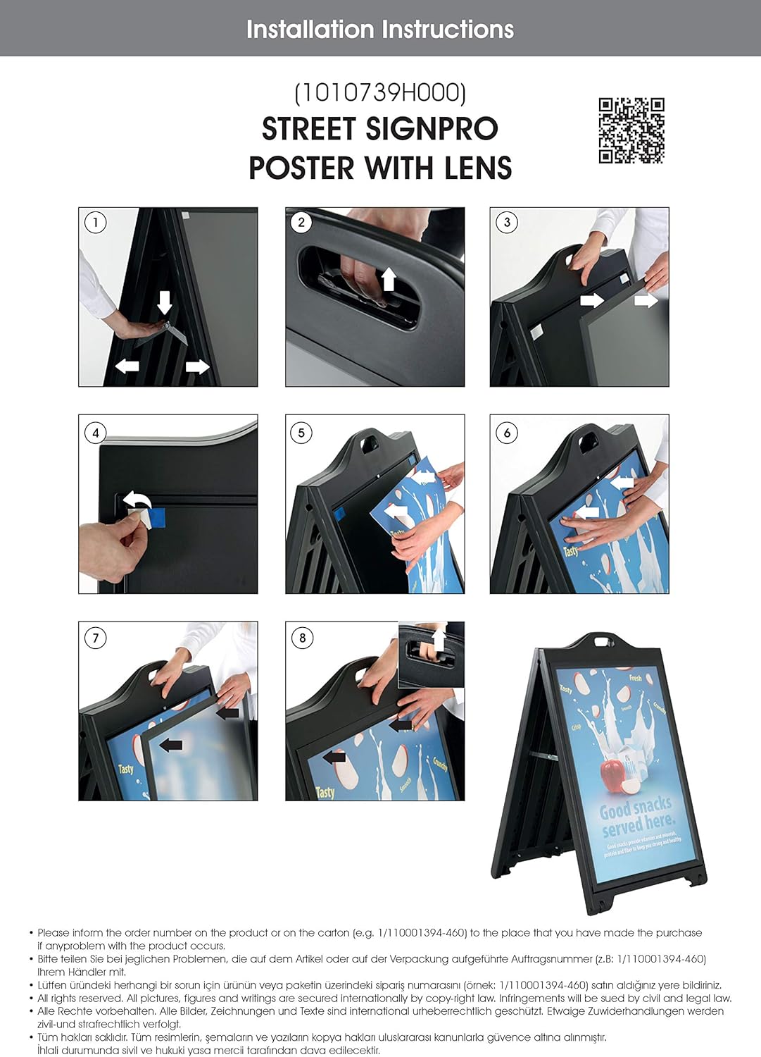 M&T Displays Street SignPro with Lens Protective Cover, 24x36 Inch Poster White Double Sided Sandwich Board Folding A-Frame Sidewalk Curb Sign Portable Advertising Display for Restaurant Cafe