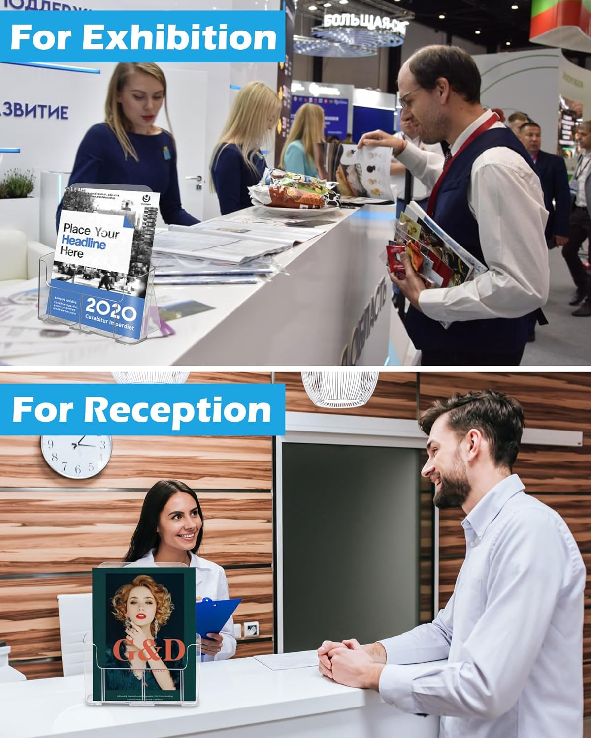 Acrylic Brochure Holder 8.5 x 11 Inch, 2 Packs Acrylic Sign Holder, Brochure Display Stand, Flyer Holder, Magazine Holder, Pamphlet Paper Literature Holder, Menu Stand For Desk or Wall Mount