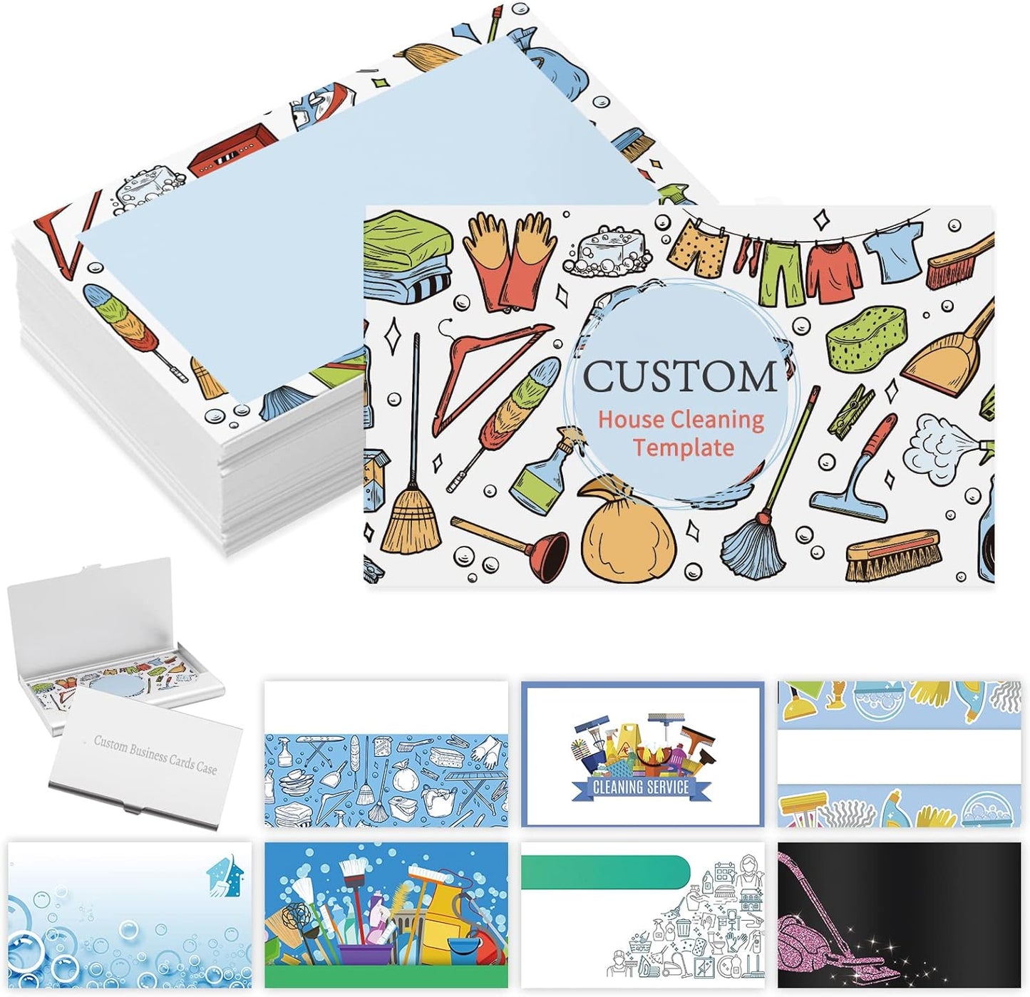 Custom Business Cards with Logo Personalized Double Side Printable Customize Business Cards 1000 500 200 100 for Small Business Women Men-House Cleaning Service