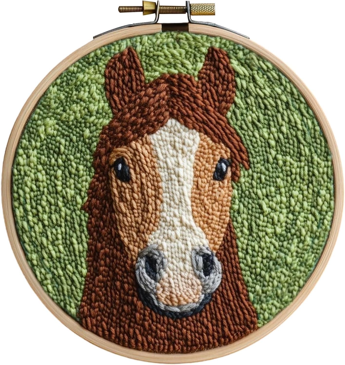 Punch Needle Kits Adults Beginner, Cute Cartoon Highland Cow with Daisy Flower for Beginners, Punch Needle Starter Craft Set with 20cm Hoop, Perfect for Festival Gift and Decoration (Horse)