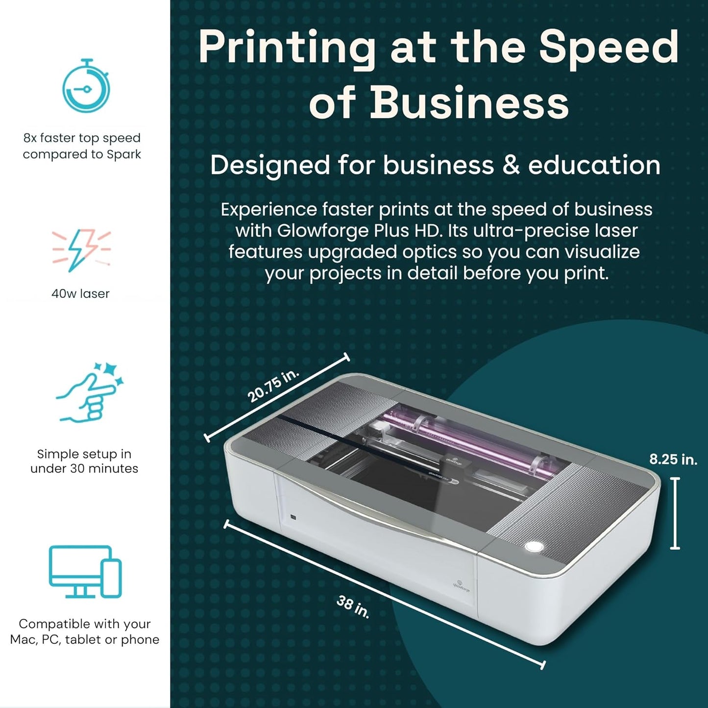 Glowforge Plus HD Laser Cutter and Engraver Machine with 40W CO2 Laser - Ultimate Power Laser Engraver with Liquid Cooling for Fast Laser Engraving on Wood, Leather, Metal, and Stone