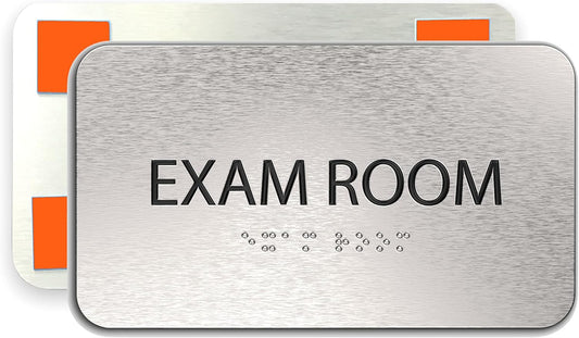 ADASigns Exam Room Sign 7" W x 4" H - Durable Brushed Aluminum with Grade 2 Braille - Easy Installation with Strong Double Sided Tape - ADA Compliant Medical Office Door Signs for Businesses & Offices