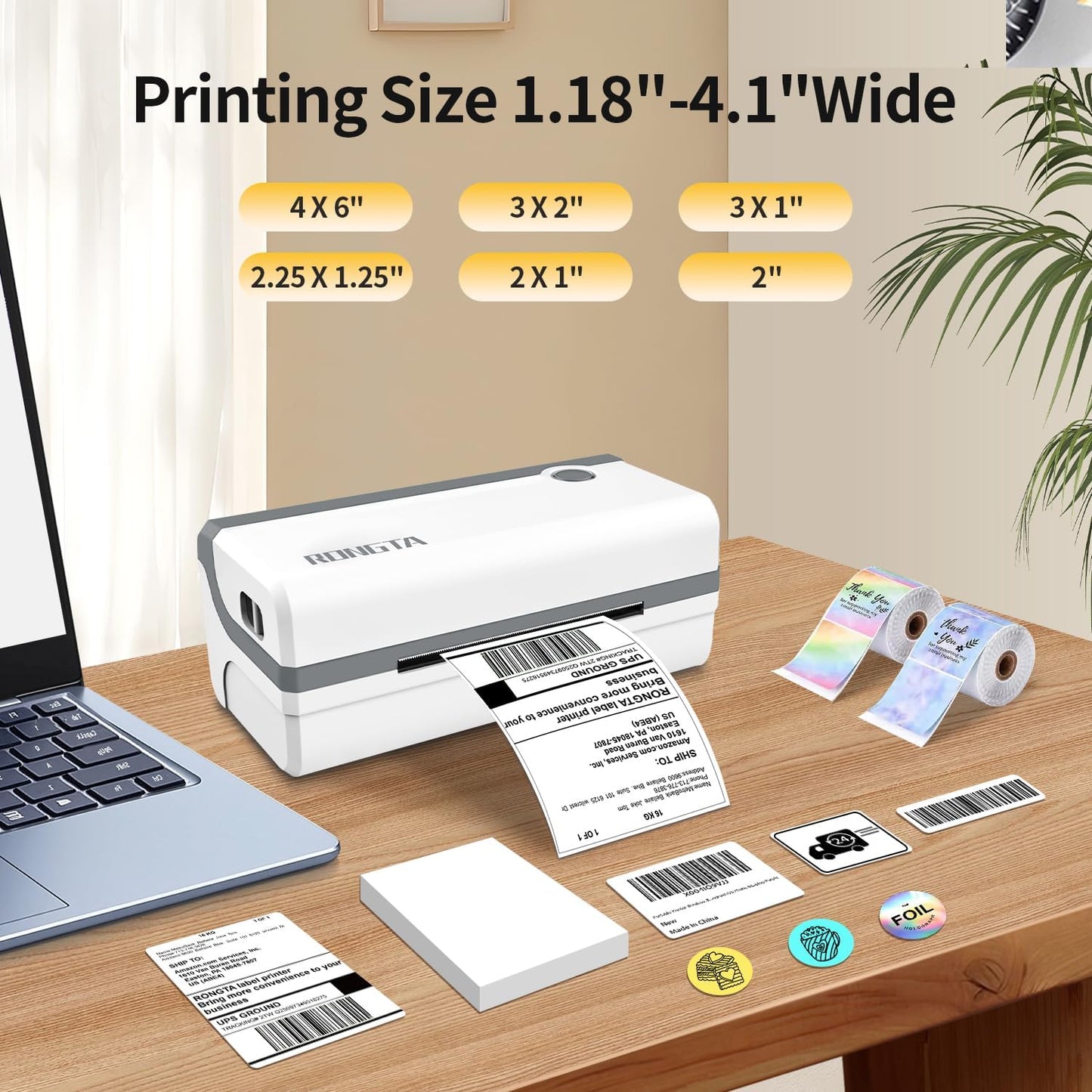 Rongta Bluetooth Thermal Shipping Label Printer, Wireless 4x6 Label Sticker Printer for Shipping Packages, Support Android, iPhone, Widely Used for Amazon, Ebay, Shopify, Etsy, UPS