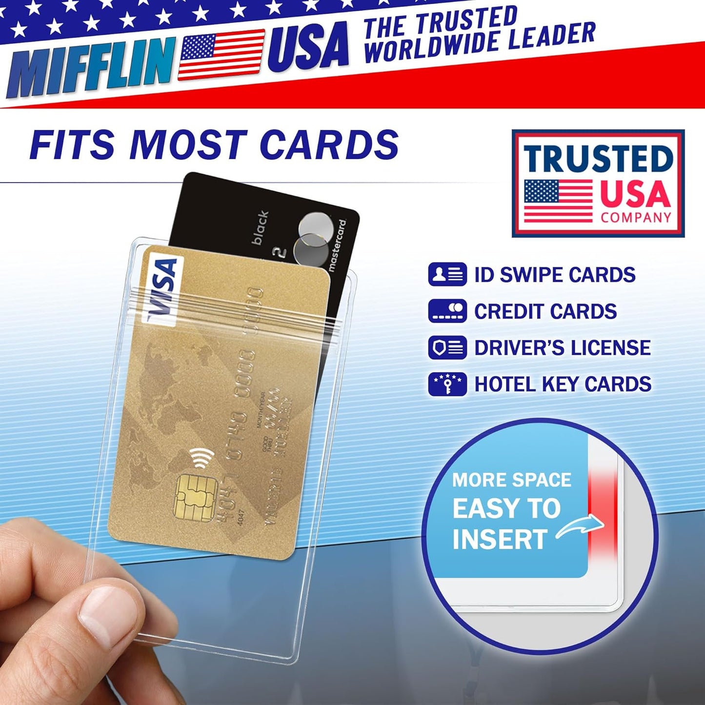 Mifflin-USA Plastic Waterproof ID Badge Holders (Clear, 2.25x3.5 Inch, 10 Pack), Vertical Hanging Name Card Holder with Zipper, Resealable Bulk Nametag Holders