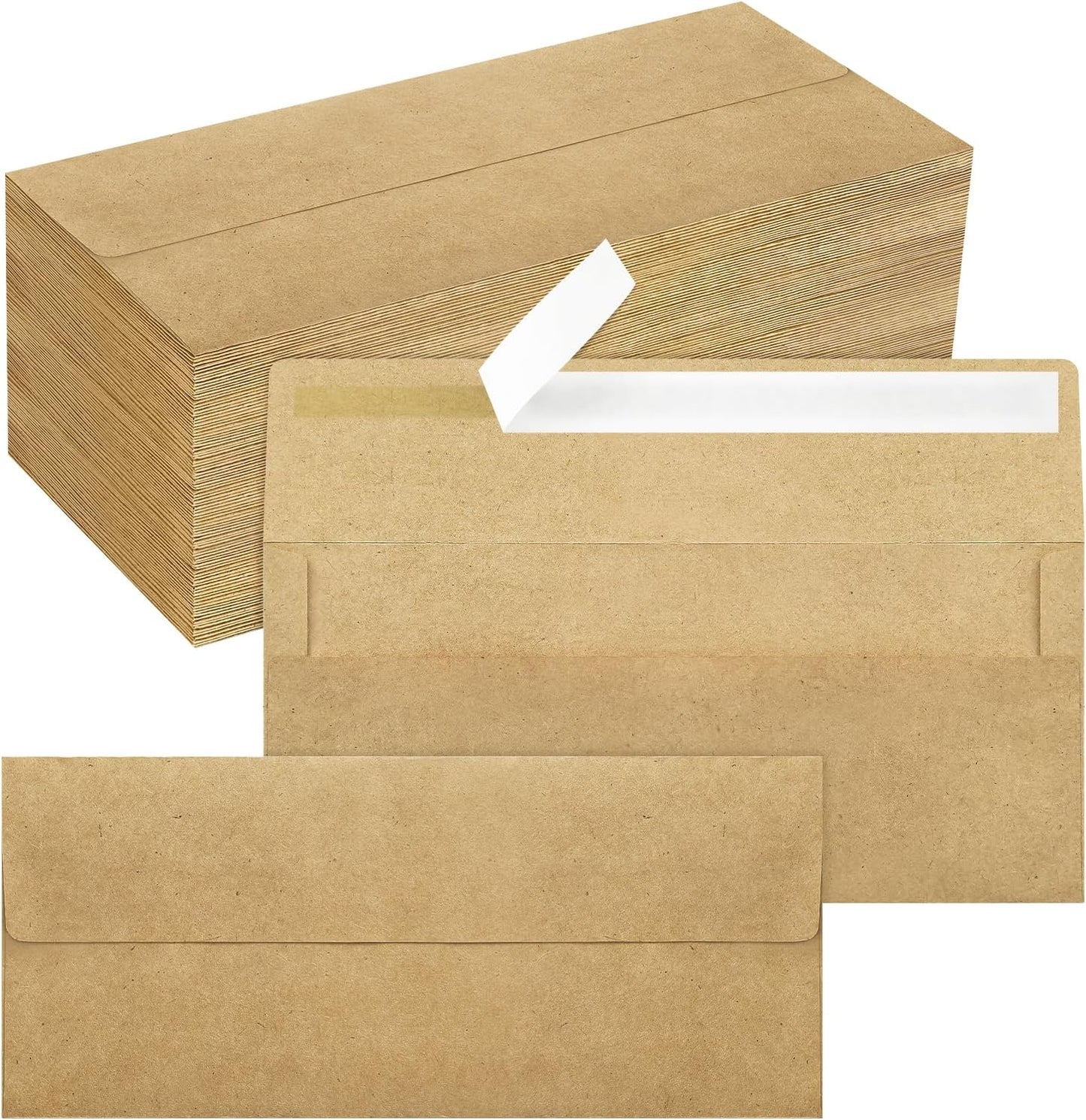 200 Pack #10 Business Envelopes, Self Seal Standard Kraft Envelopes for Secure Business & Legal Mailing, Office, Checks, Letter, Invoices, 4 1/8 x 9 1/2 Inches