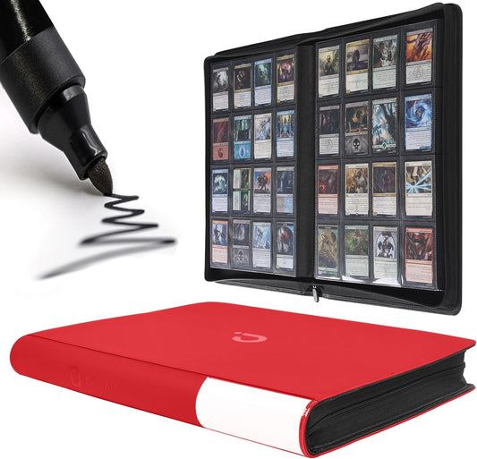 Premium Card Binder 16 Pocket - Fits 1600 Cards，4X4 Ringless Card Album with Sleeves for Trading Cards & Sports Cards（Model C，Classic Red）