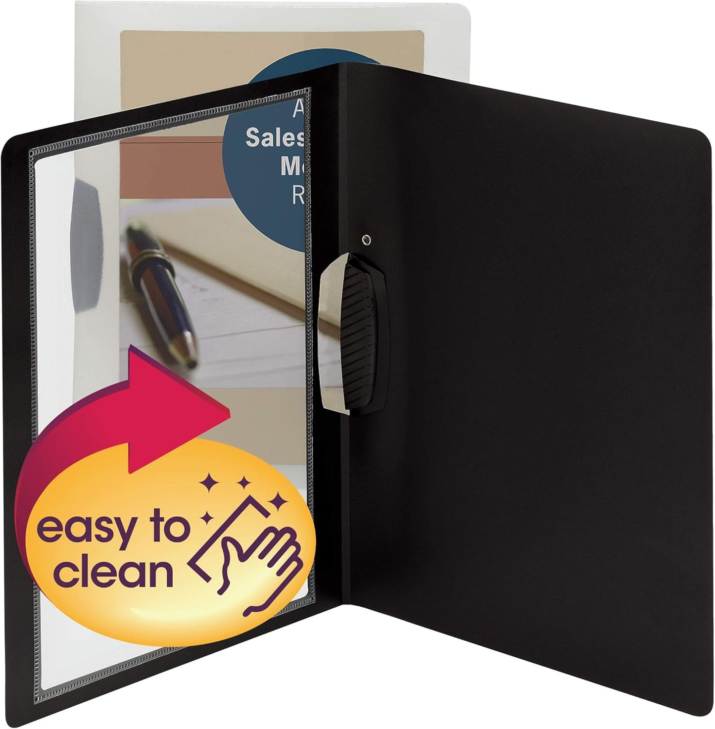 Smead Frame View Poly Report Cover with Swing Clip Side Fastener, 1/2" Capacity, Letter Size, Black/Clear Front, 5 per Pack (86043)