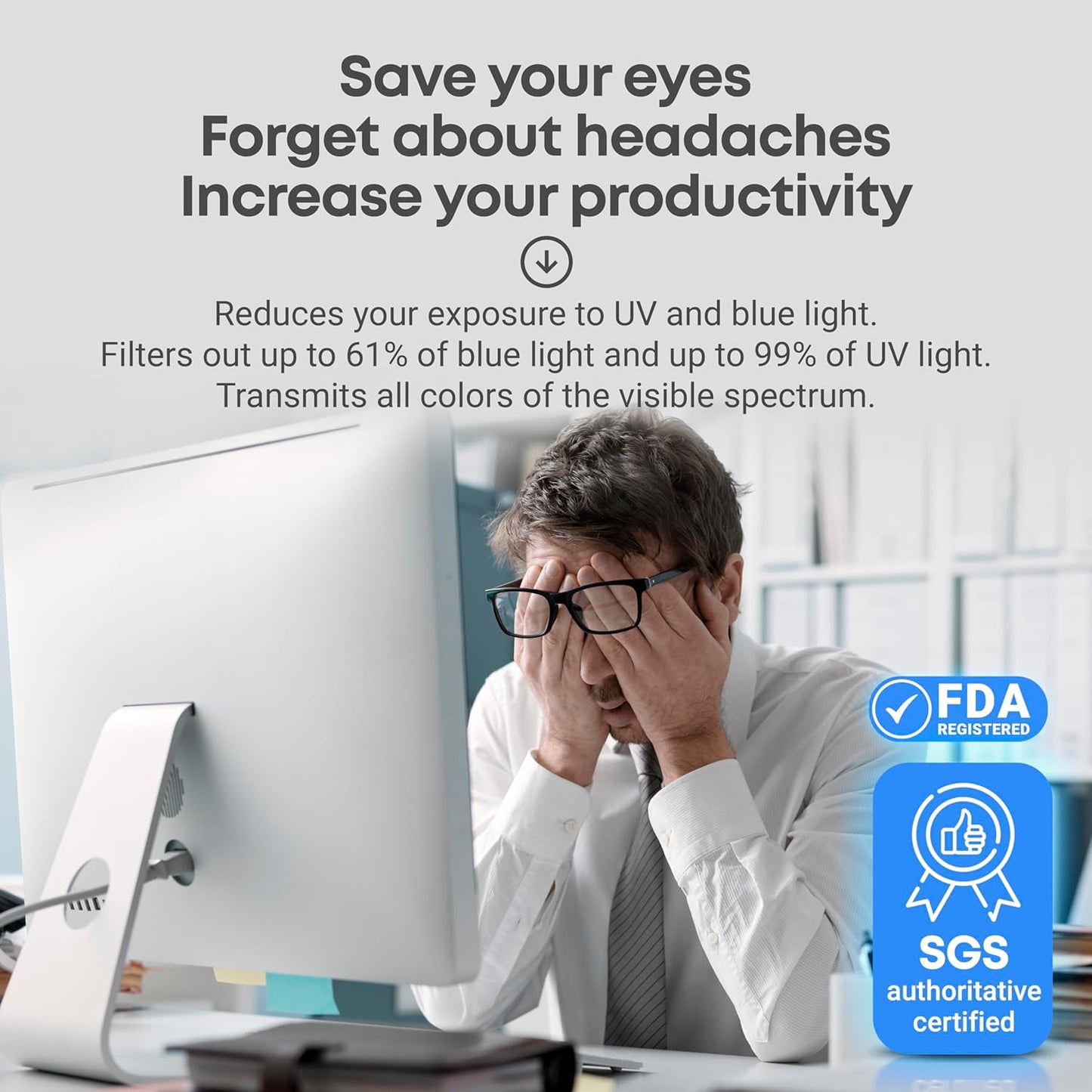 24 inch Anti-Glare Blue Light Blocking Screen Protector Panel for 16:9 Widescreen Computer Monitor and Laptop - PC Anti-UV Eye Protection Filter Film - Anti-Scratch Diagonal Frame Shield [2 Pack]