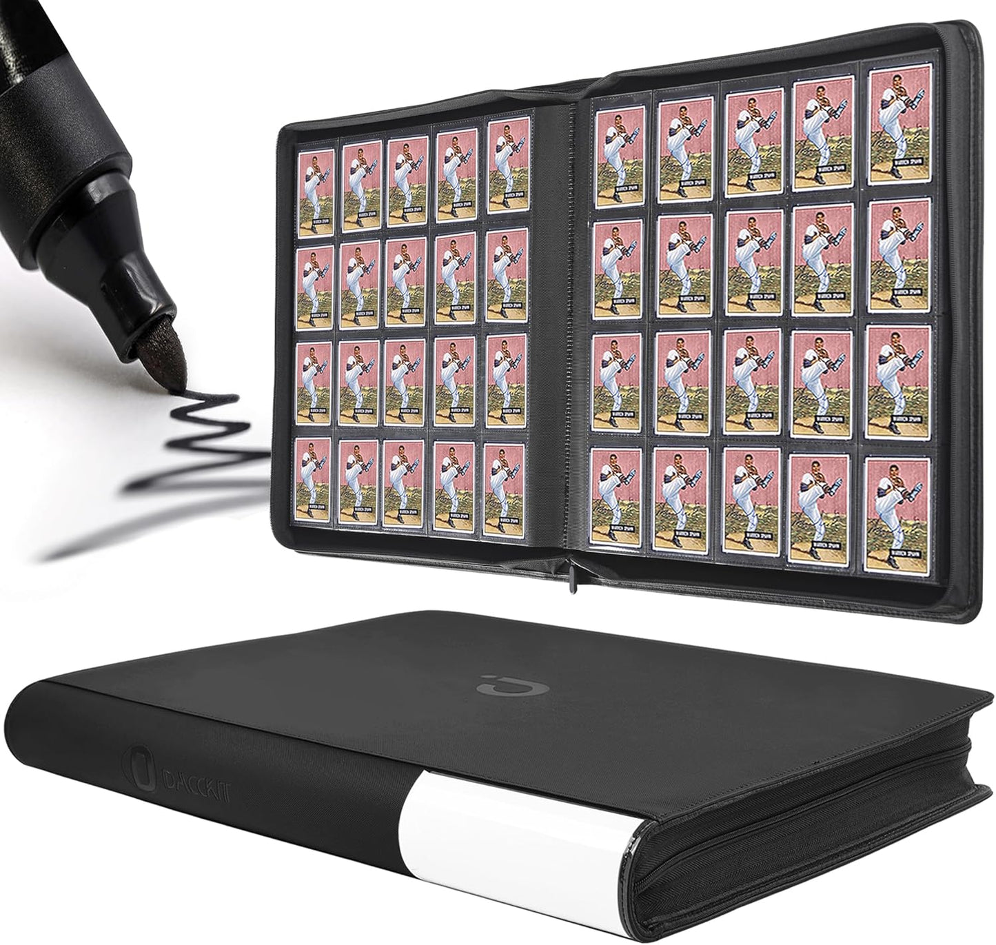 Premium 2000 Pocket Card Binder - 20 Pocket Trading Card Binder with Sleeves Fits 2000 Cards, Ringless Card Album for TCG - Model A，Classic Black