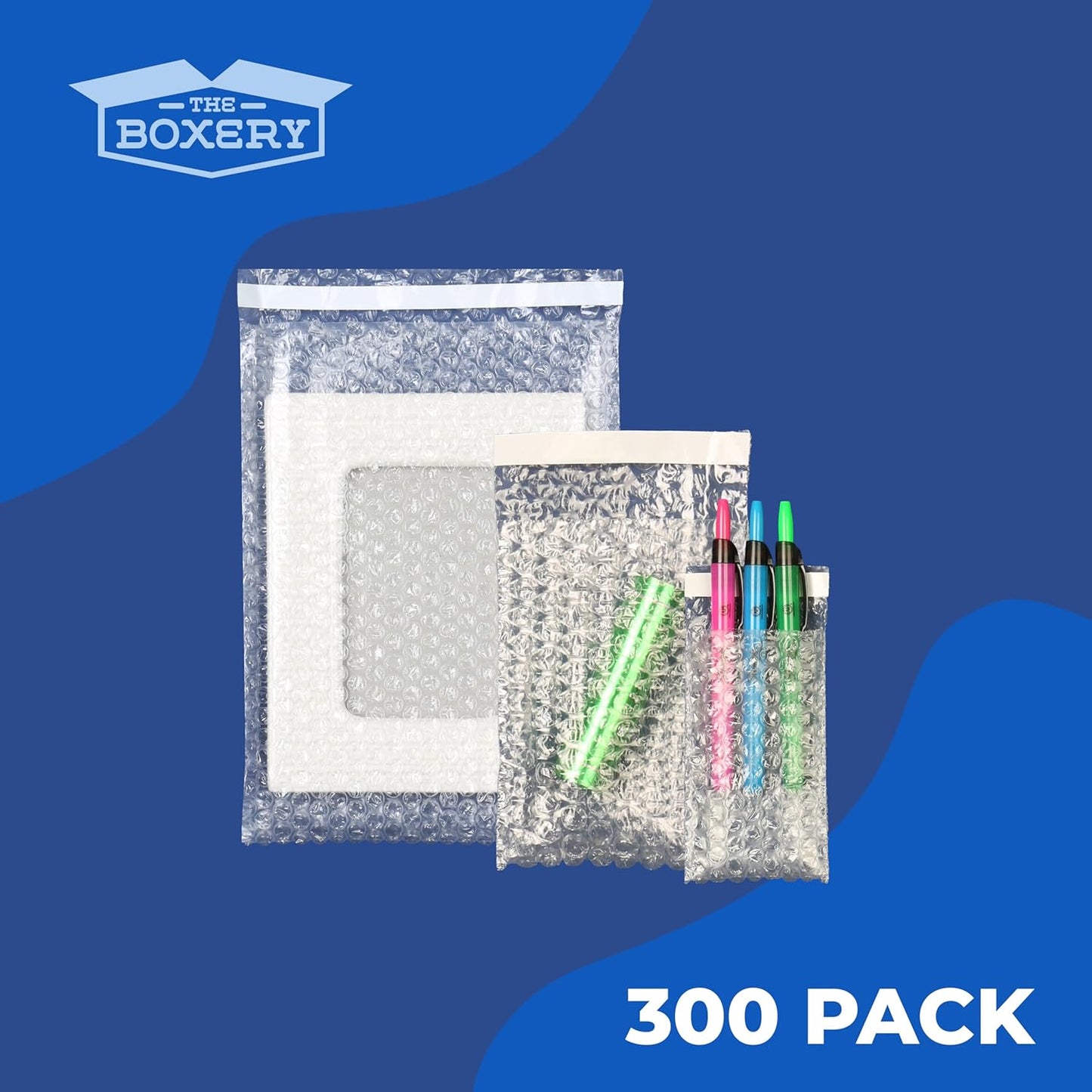 The Boxery 8x15.5" Clear Self-Sealing Bubble Out Bag Pouches -300 Pack- Bubble Cushion Wrap Bags for Packing, Storage, Moving, and Shipping fragile items