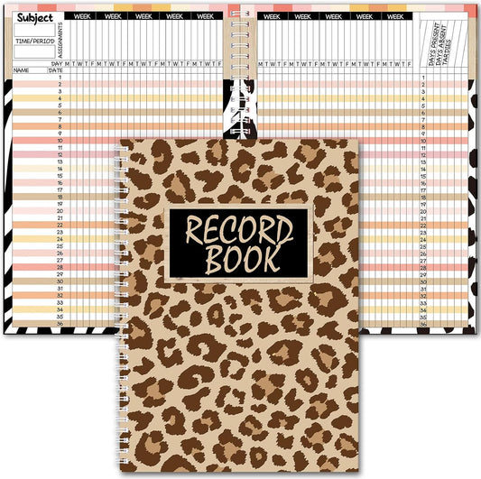 Leopard Teacher Record Book Teacher Grade Book Animal Print Spiral Bound Record Class Gradebook Office Favors Gift for Classroom Attendance Decoration Double Sided Color Printing