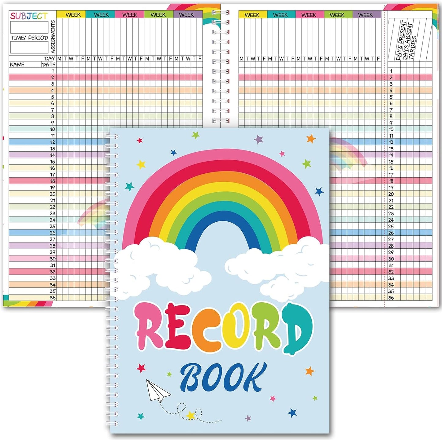 Teacher Record Book Teacher Grade Books 2025-2026 Spiral Bound Record Class Grade Book Office Favors Gift for Classroom Attendance Supplies Decoration Double Sided(Color Rainbow)