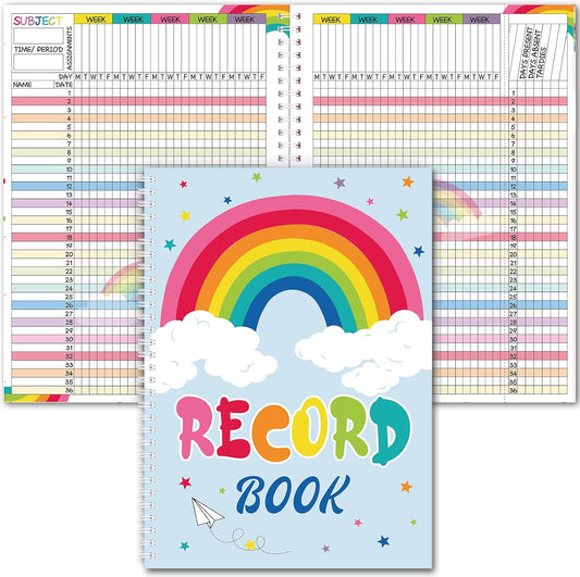 Teacher Record Book Teacher Grade Books 2025-2026 Spiral Bound Record Class Grade Book Office Favors Gift for Classroom Attendance Supplies Decoration Double Sided(Color Rainbow)