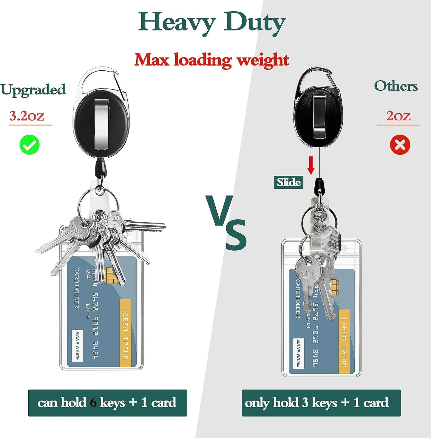 Simetufy 50Pcs Badge Holders, Heavy Duty Keychain, Retractable Badge Reels with Carabiner, Clips with 26" Cord, Key Ring