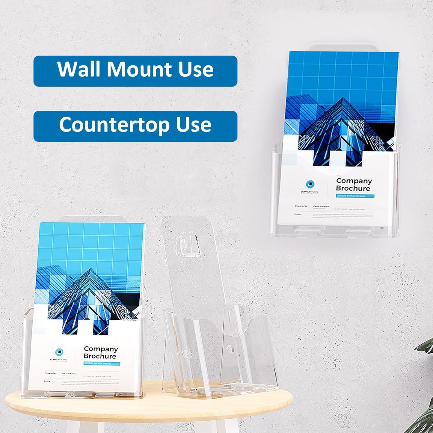 Acrylic Brochure Holder 6 x 8 Inch, Clear Slant Back Display Stand for 5.5 x 8.5 & 5 x 7 Inch Flyers, Pamphlets, Table Signs – Plastic Paper Holder for Office, Home, Store, 4 Pack