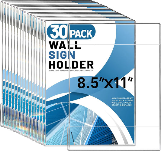 Aheroi 30Pcs Acrylic Sign Holder 8.5 x 11, Clear Wall Sign Holder 8.5 x 11 Wall Mount with 60 Tape, No Drilling Acrylic Wall Frame Paper Holder Document Holder for Office Home Restaurant