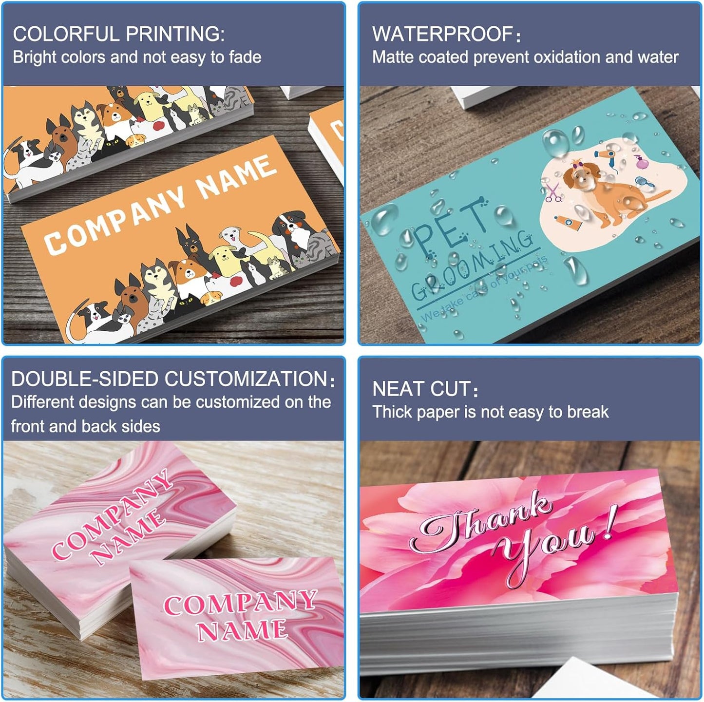 Custom Business Cards With Logo Text - Personalized, Printable, Double Sided, Waterproof - 100, 200, 500, 1000 Cards for Small Business