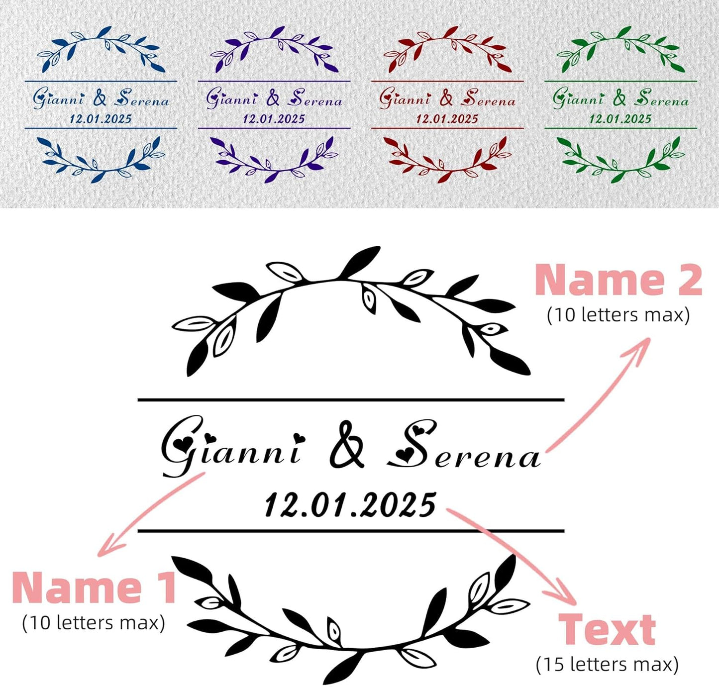 Personalized Wedding Embosser Stamp， Custom Book Business Card Paper Document Notebook, Self Inking Stamp，Book Lover Gifts，Christmas Gifts (Style10)