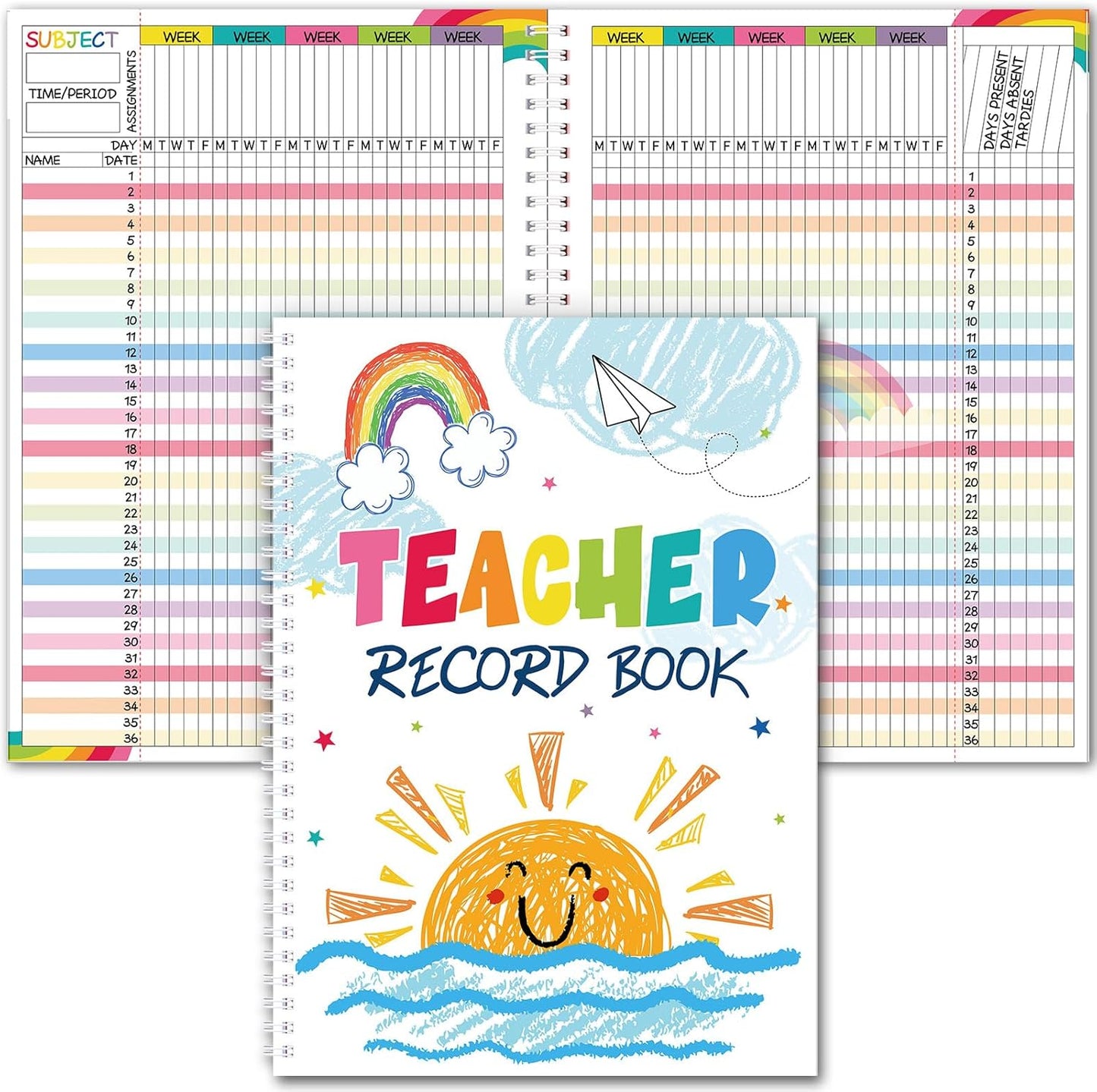 Teacher Record Book Teacher Grade Book Spiral Bound Record Class Gradebook Office Favors Gift for Classroom Attendance Supplies Decoration Double Sided Color Printing(Sunny)