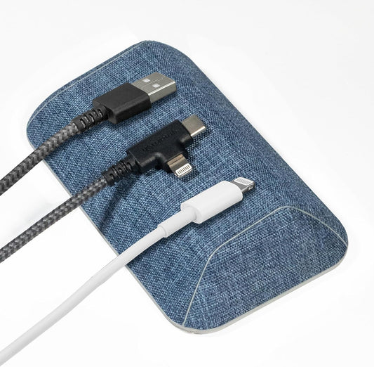 Smartish® Magnetic Cord Holder - Bigger Cable Wrangler Organizer with Magnet Clips for Charger Management on Desktop, Nightstand, or Side Table - Holds 6+ Cables - Blue Jeanie